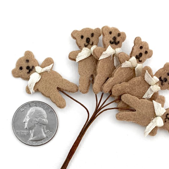 6 Felt Christmas Teddy Bear Picks with Ivory Bows ~ 1-1/2" tall